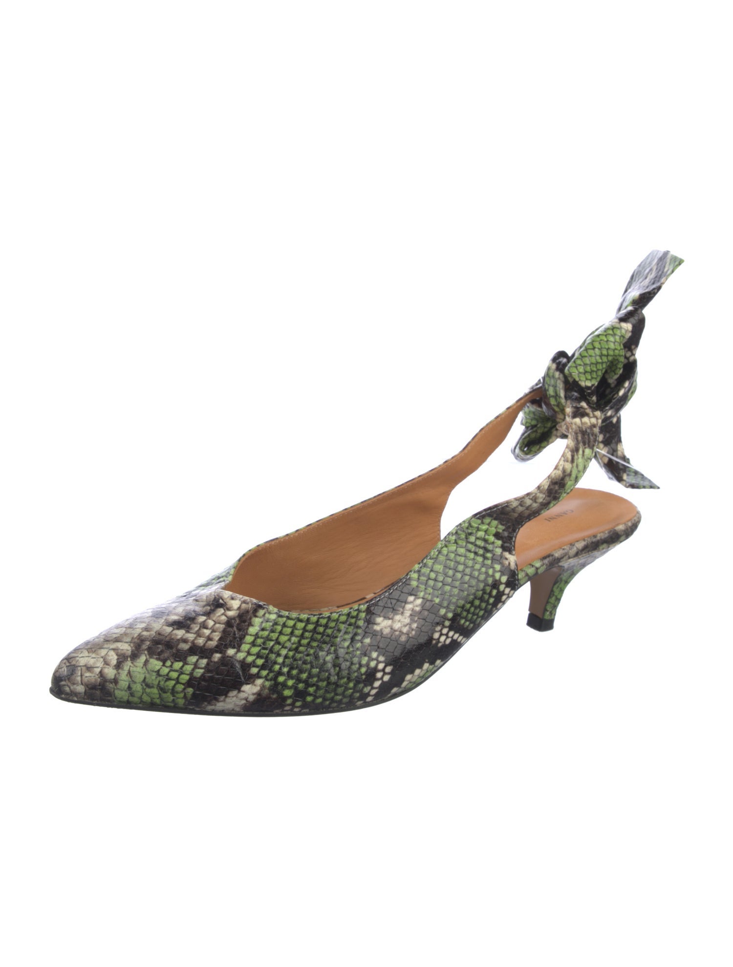 Ganni Leather Printed Slingback Pumps