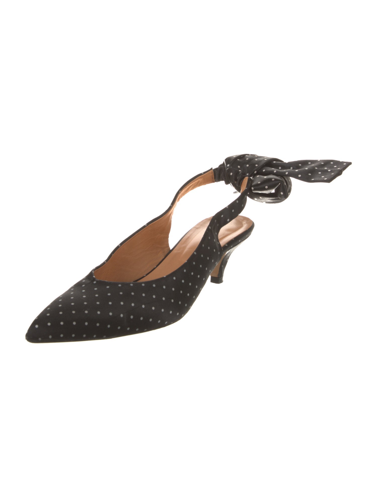 Ganni Satin Polka Dot Print Slingback Pumps