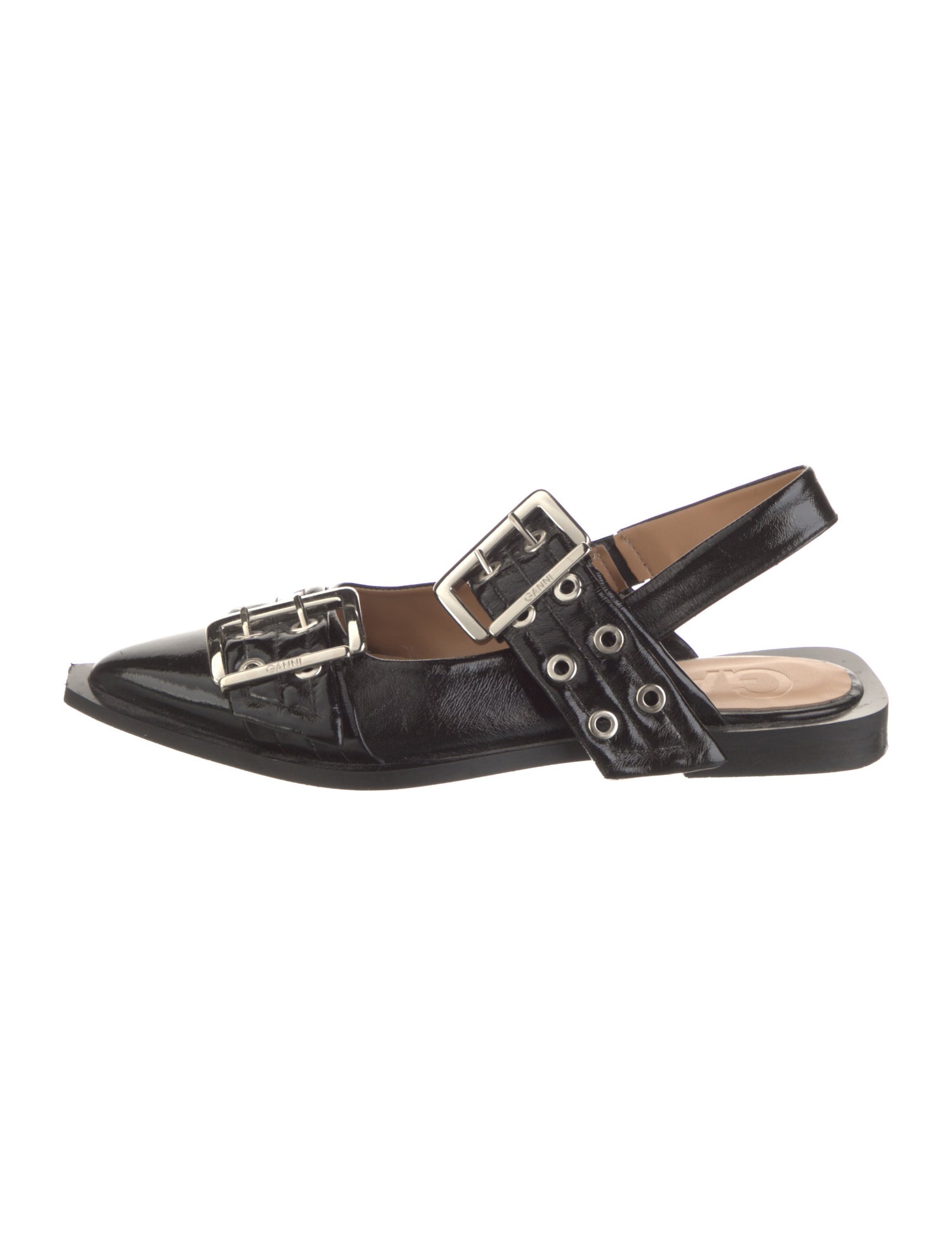 Ganni Leather Eyelet Trim Slingback Flats