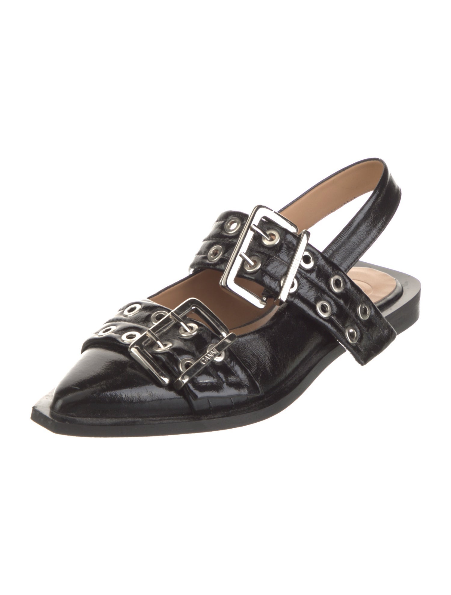 Ganni Leather Eyelet Trim Slingback Flats