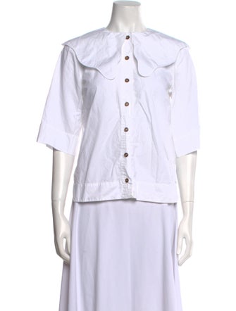 Ganni Three-Quarter Sleeve Button-Up Top