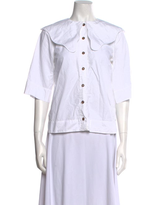 Ganni Three-Quarter Sleeve Button-Up Top