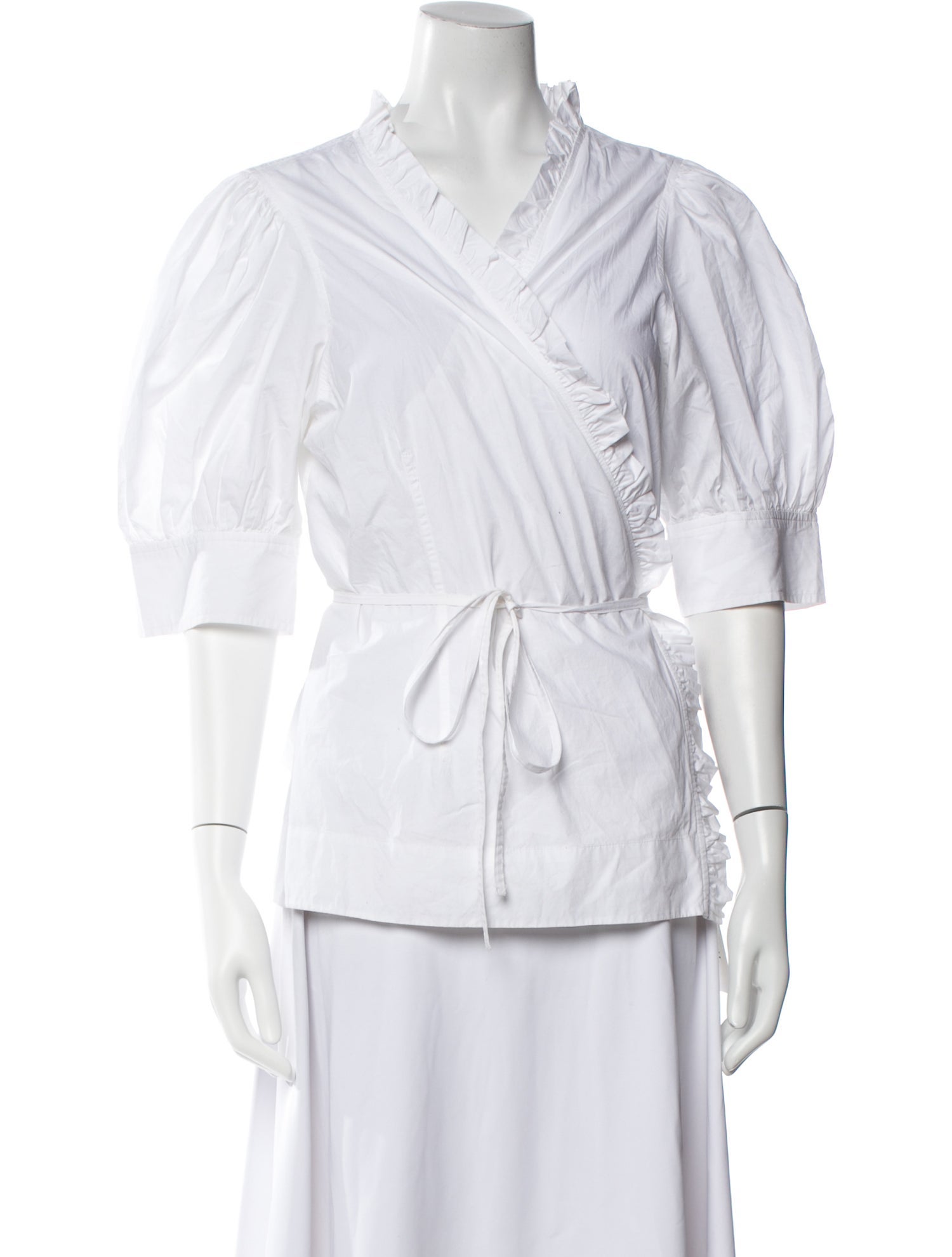 Ganni Three-Quarter Sleeve Button-Up Top