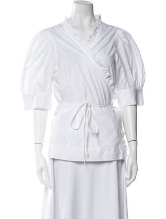 Ganni Three-Quarter Sleeve Button-Up Top