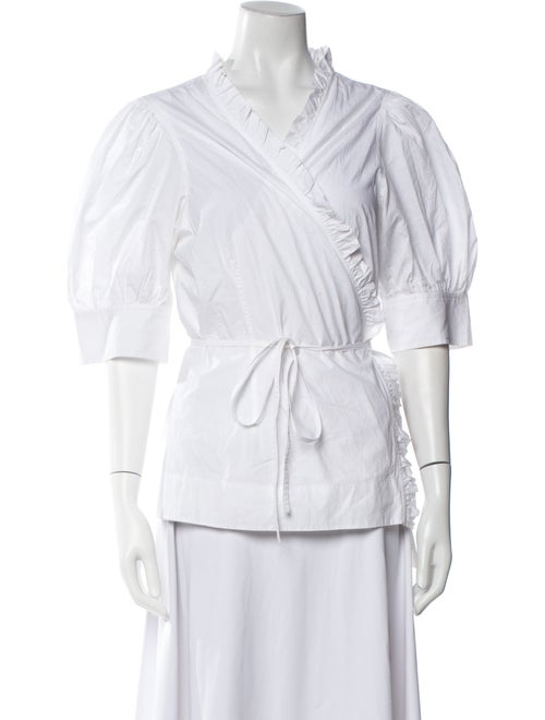 Ganni Three-Quarter Sleeve Button-Up Top