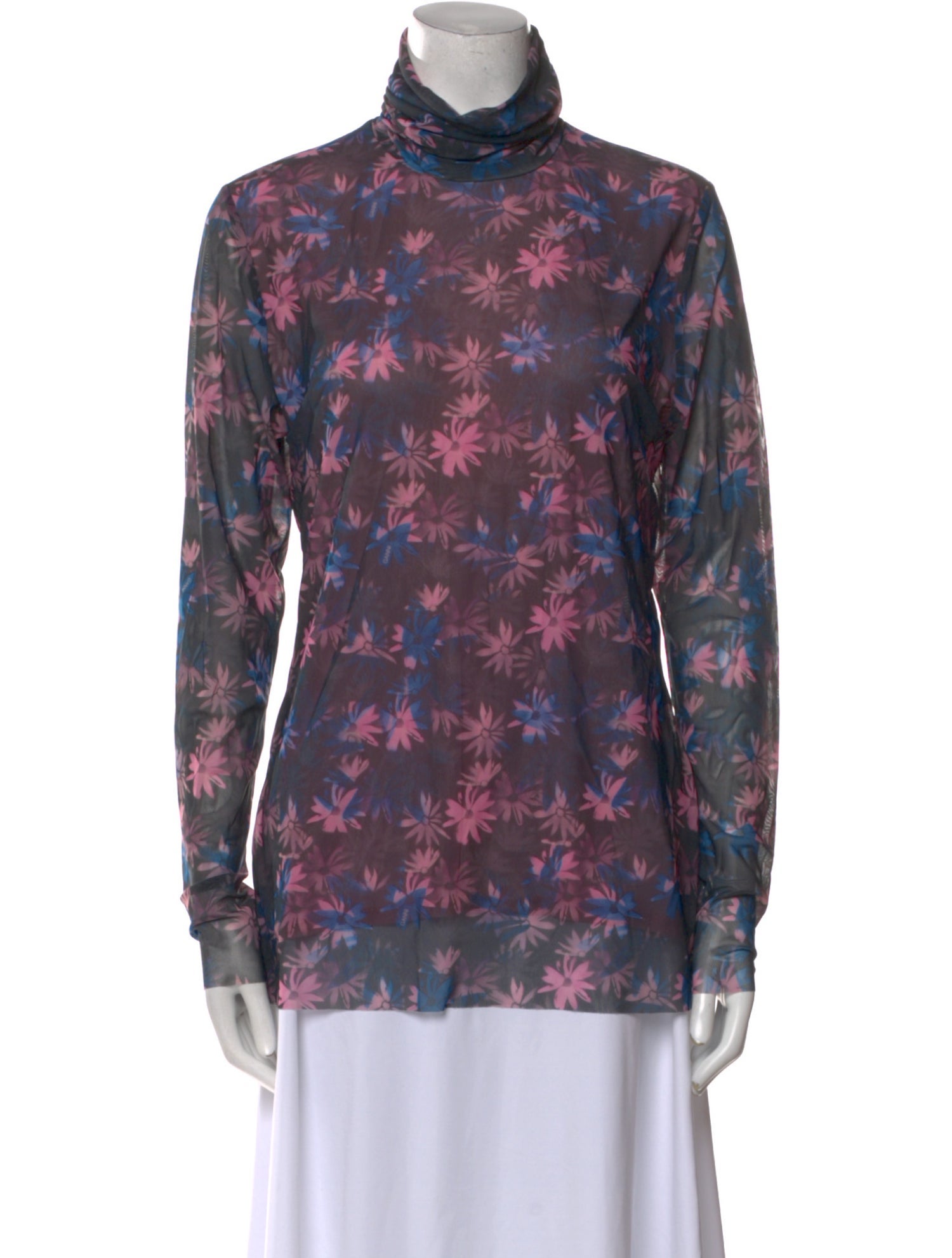 Ganni Floral Print Turtleneck Top