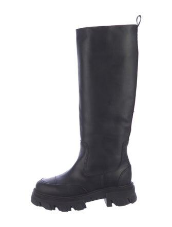 Ganni Leather Grosgrain Trim Boots