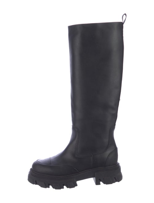 Ganni Leather Grosgrain Trim Boots