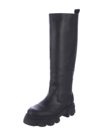 Ganni Leather Grosgrain Trim Boots