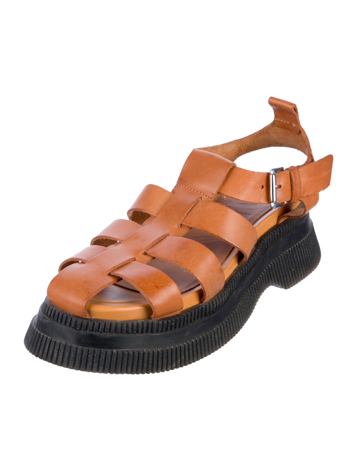 Ganni Leather Colorblock Pattern Slingback Flats