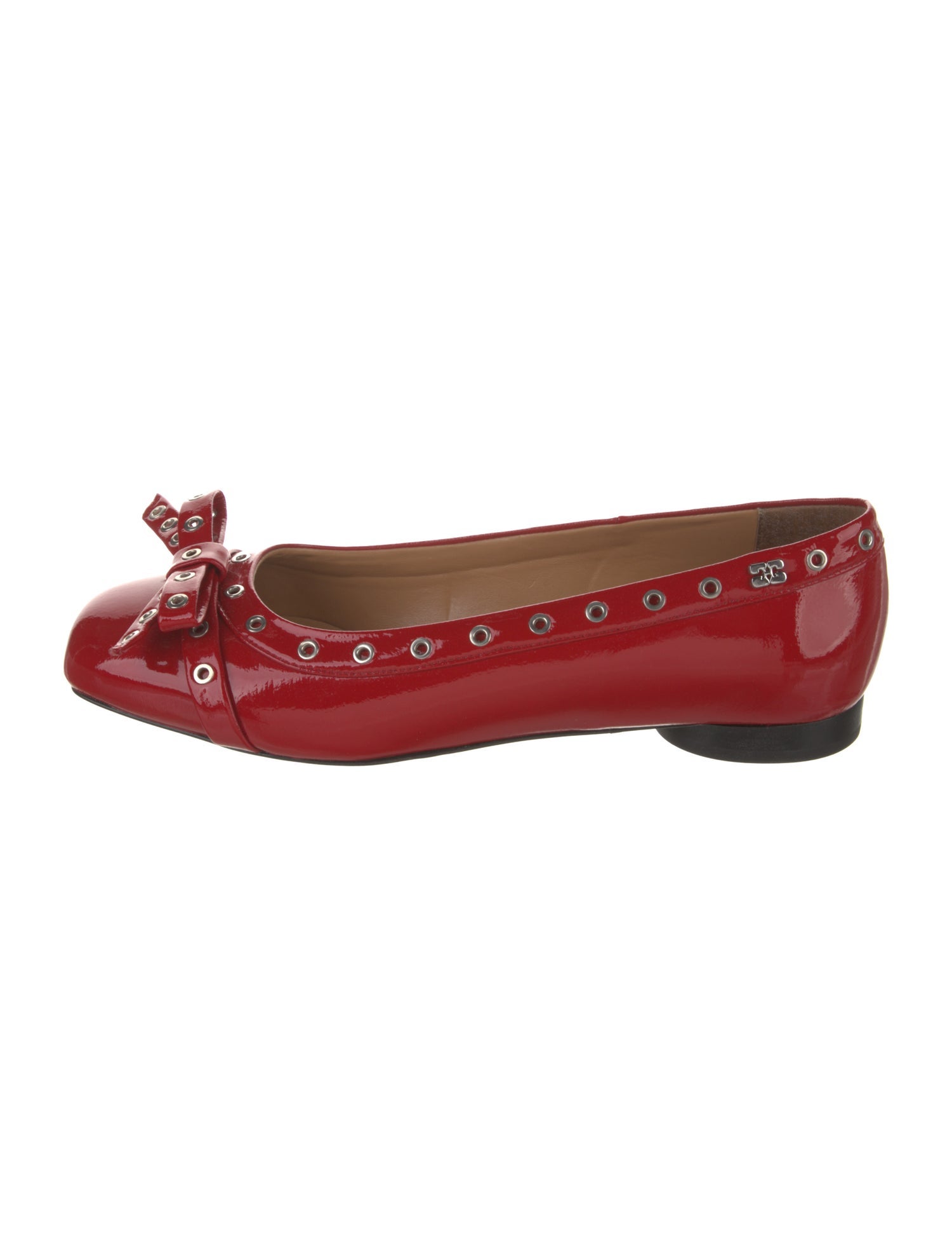 Ganni Patent Leather Bow Accents Flats