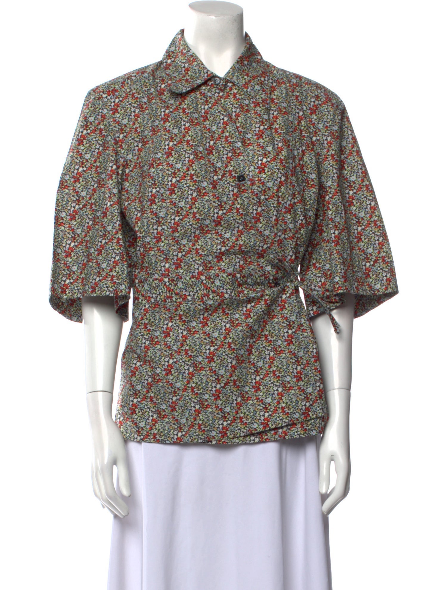 Ganni Printed Short Sleeve Button-Up Top