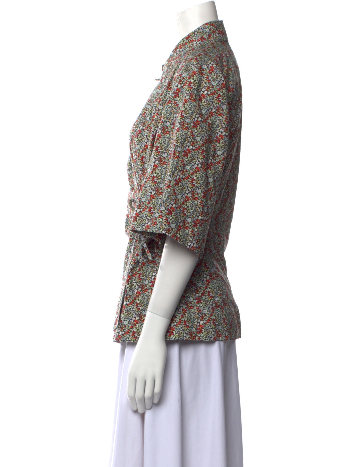 Ganni Printed Short Sleeve Button-Up Top