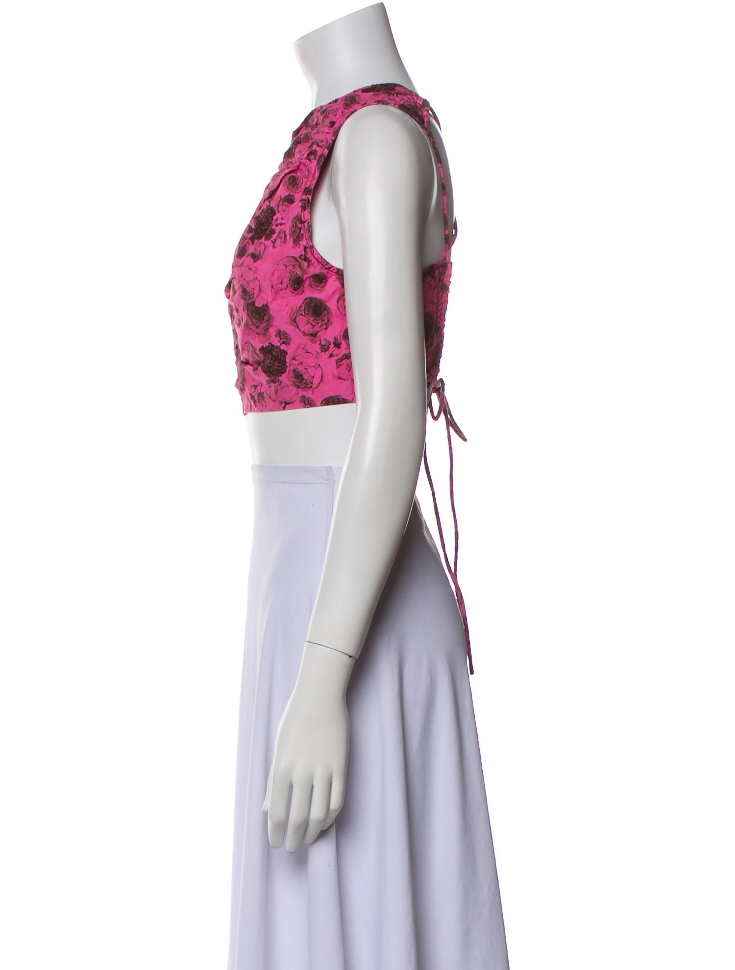 Ganni Floral Print Crew Neck Crop Top