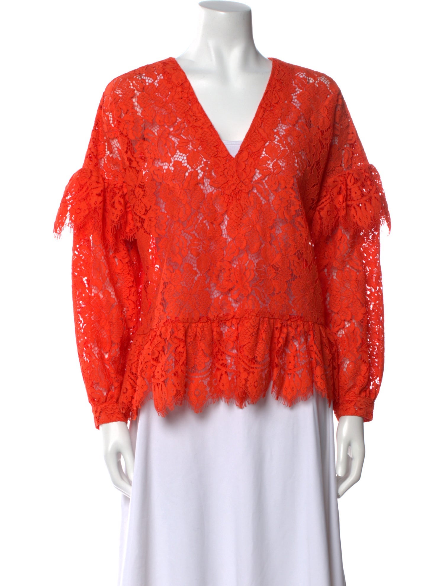 Ganni Lace Pattern Plunge Neckline Blouse
