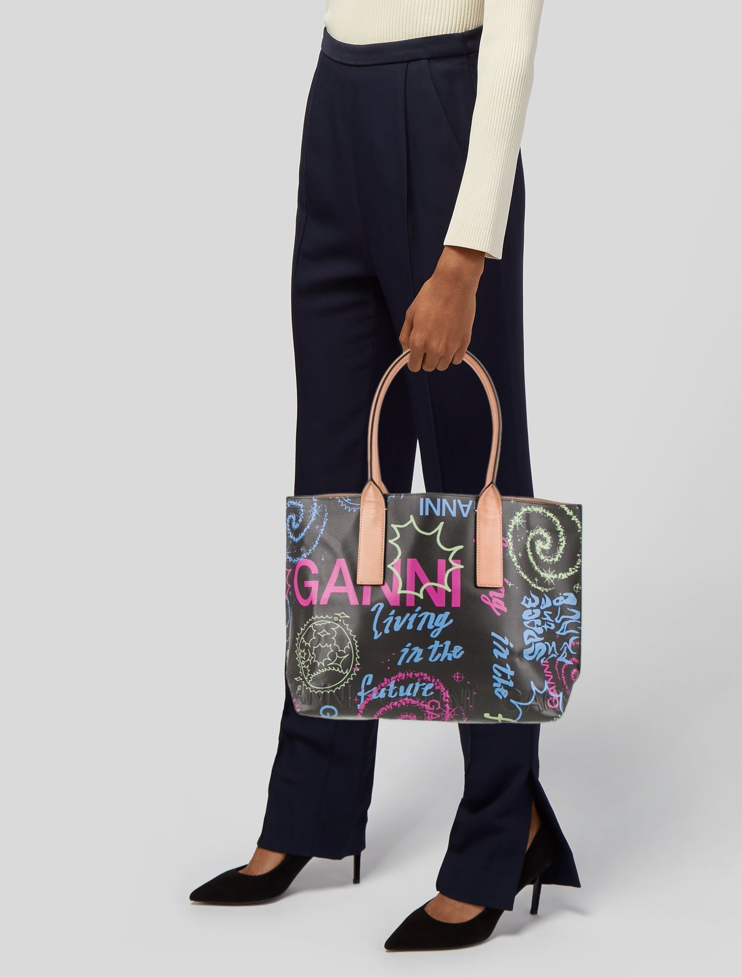Ganni Saffiano Leather Tote