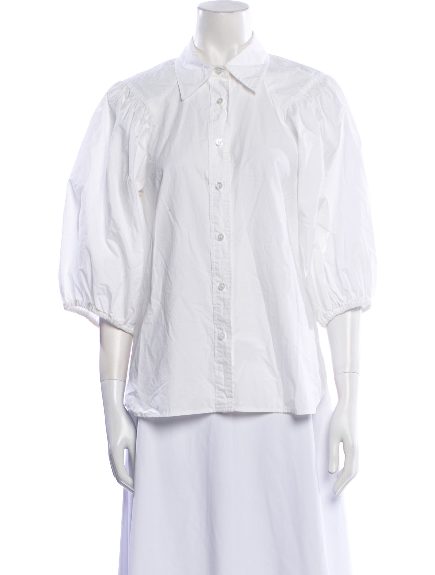 Ganni Three-Quarter Sleeve Button-Up Top