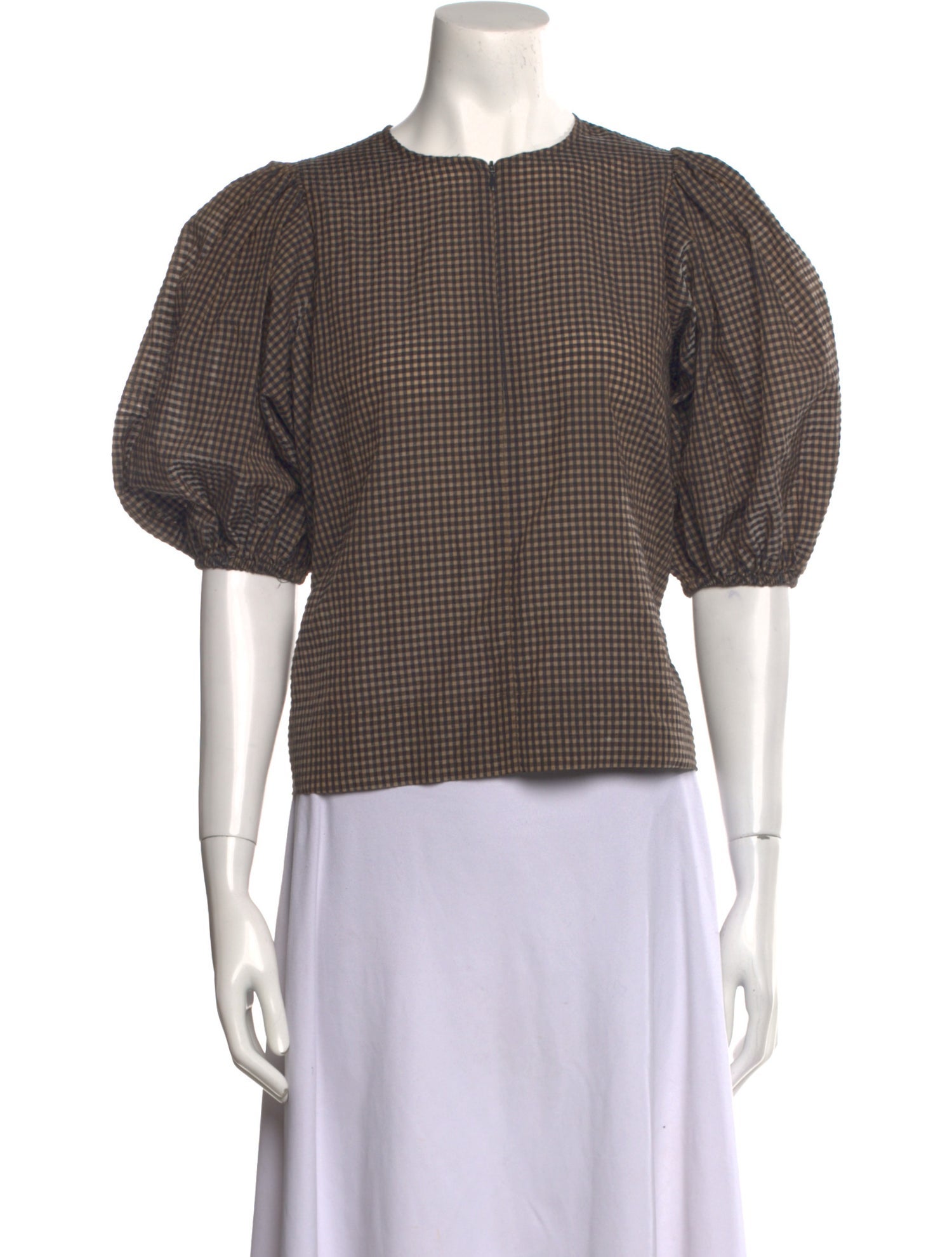 Ganni Plaid Print Crew Neck Crop Top
