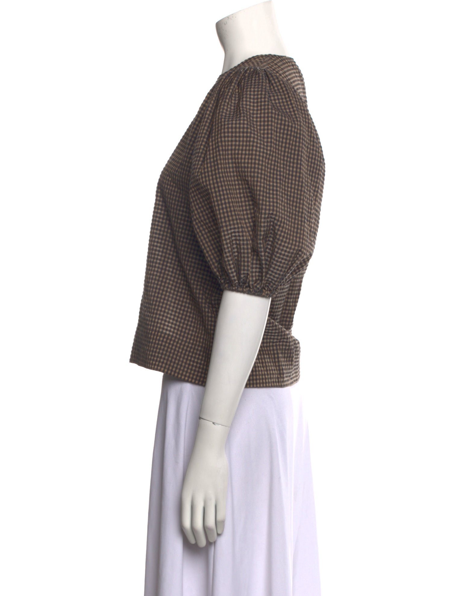 Ganni Plaid Print Crew Neck Crop Top