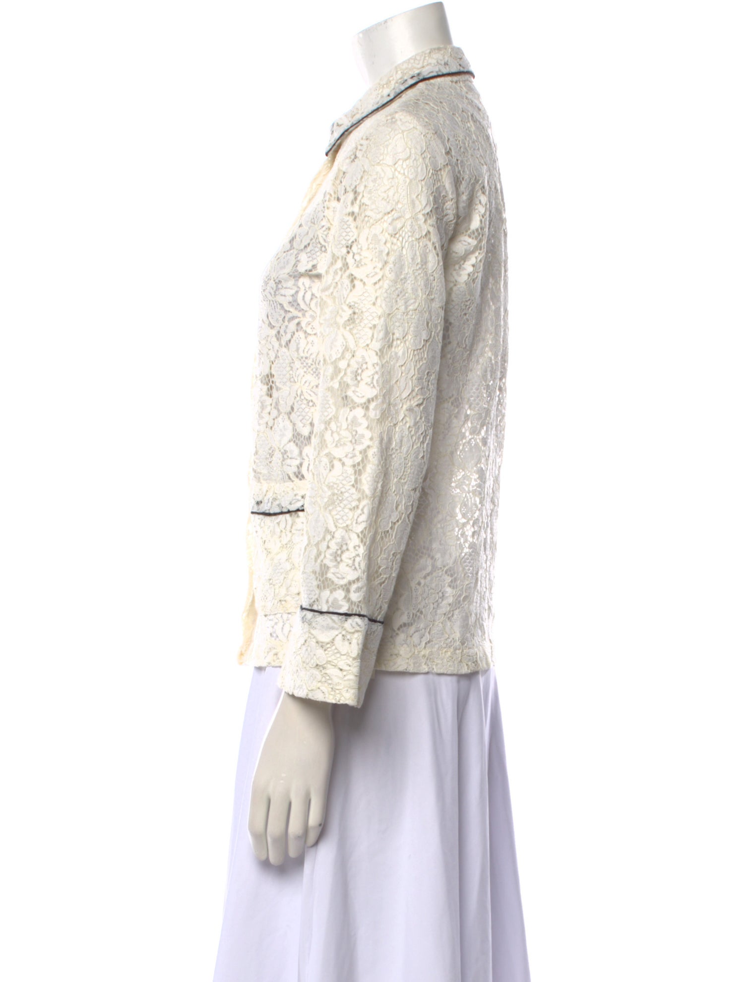 Ganni Lace Pattern Three-Quarter Sleeve Button-Up Top