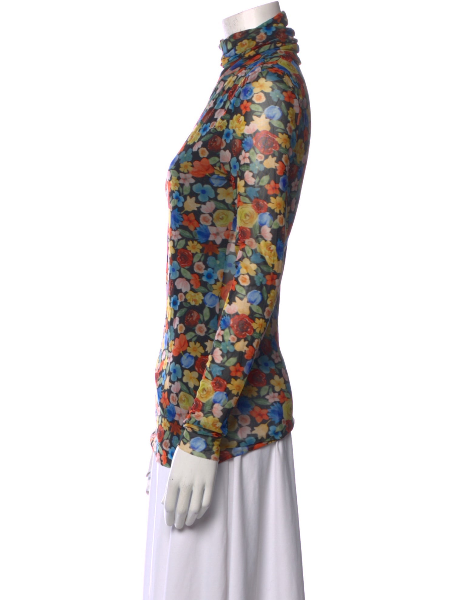 Ganni Floral Print Mock Neck Blouse