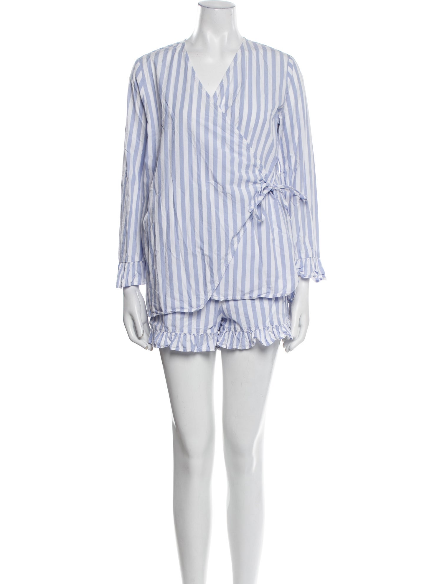 Ganni Striped Ruffle Embellishment Short Set