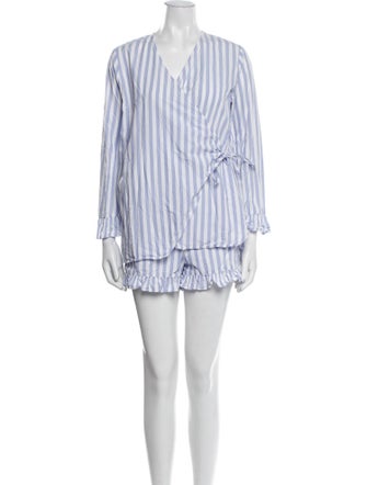 Ganni Striped Ruffle Embellishment Short Set