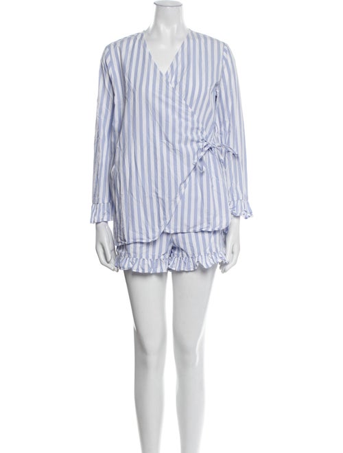 Ganni Striped Ruffle Embellishment Short Set