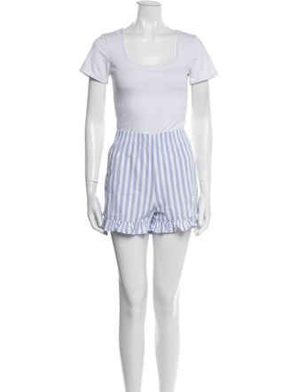 Ganni Striped Ruffle Embellishment Short Set