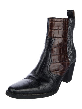 Ganni Leather Colorblock Pattern Western Boots
