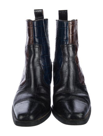 Ganni Leather Colorblock Pattern Western Boots