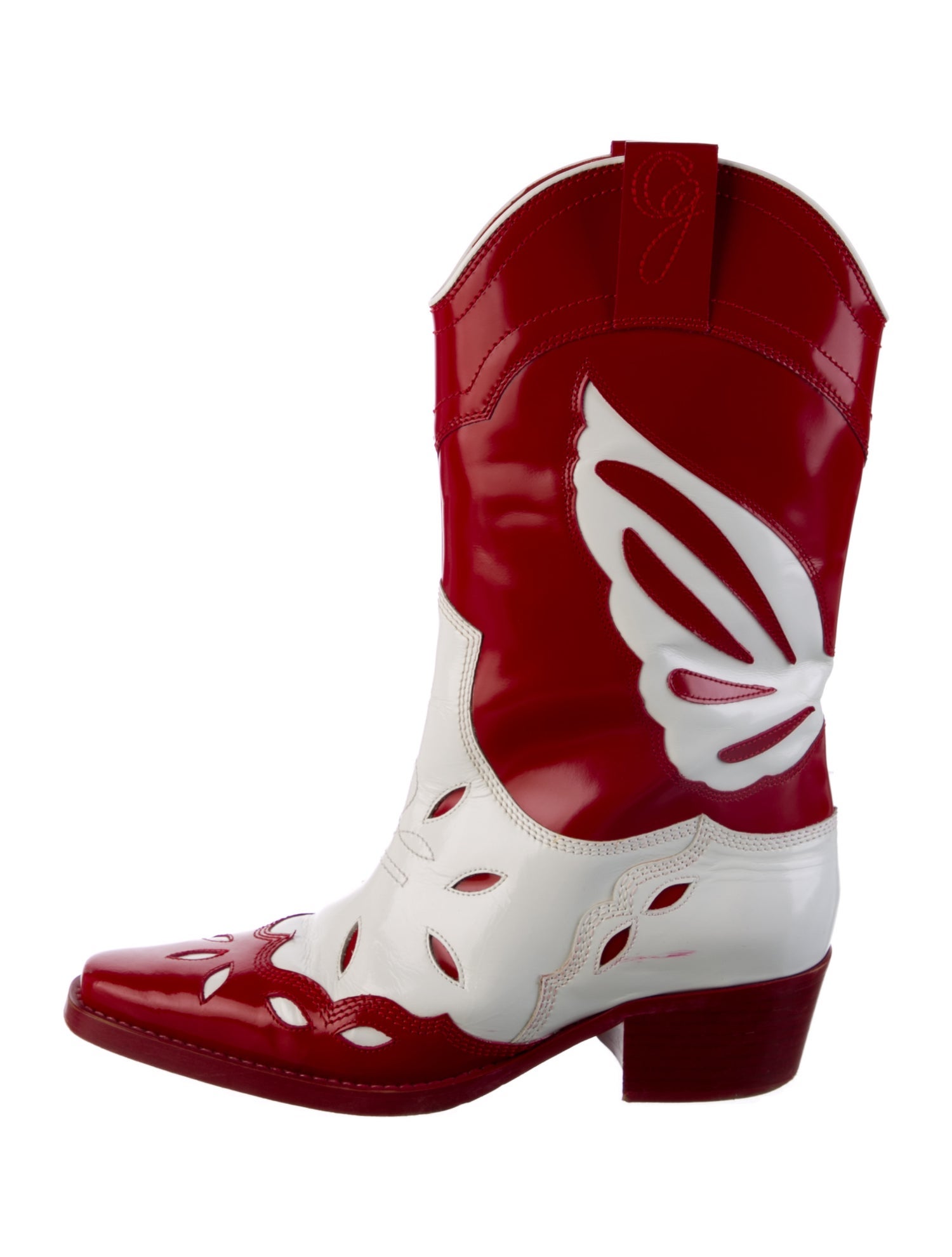 Ganni Leather Colorblock Pattern Western Boots