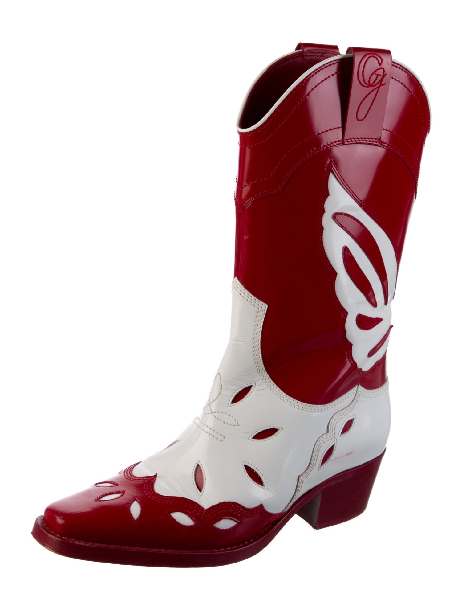 Ganni Leather Colorblock Pattern Western Boots