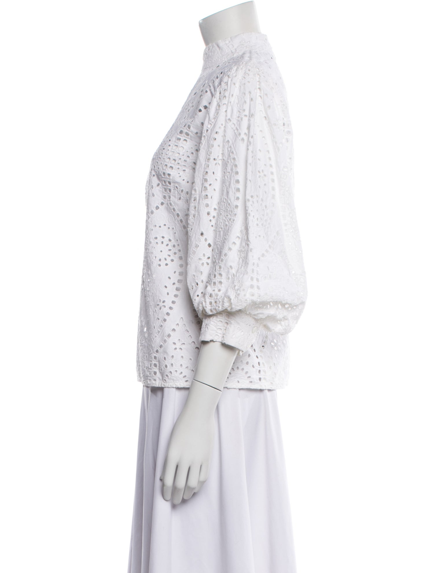 Ganni Mock Neck Three-Quarter Sleeve Top