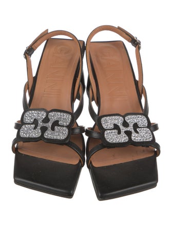 Ganni Leather Crystal Embellishments Slingback Sandals