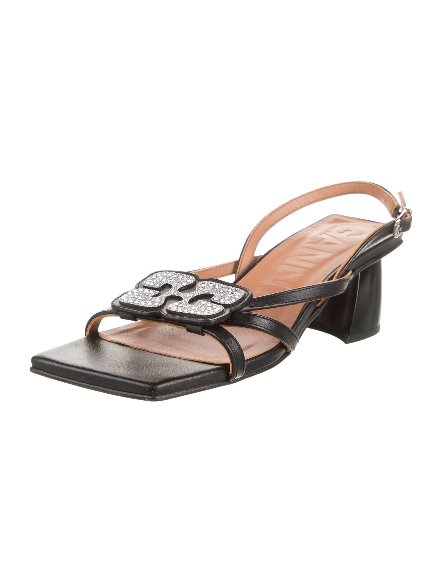 Ganni Leather Crystal Embellishments Slingback Sandals