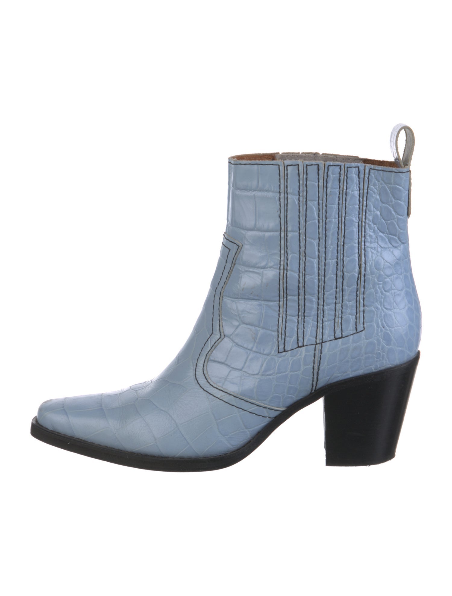 Ganni Leather Colorblock Pattern Western Boots