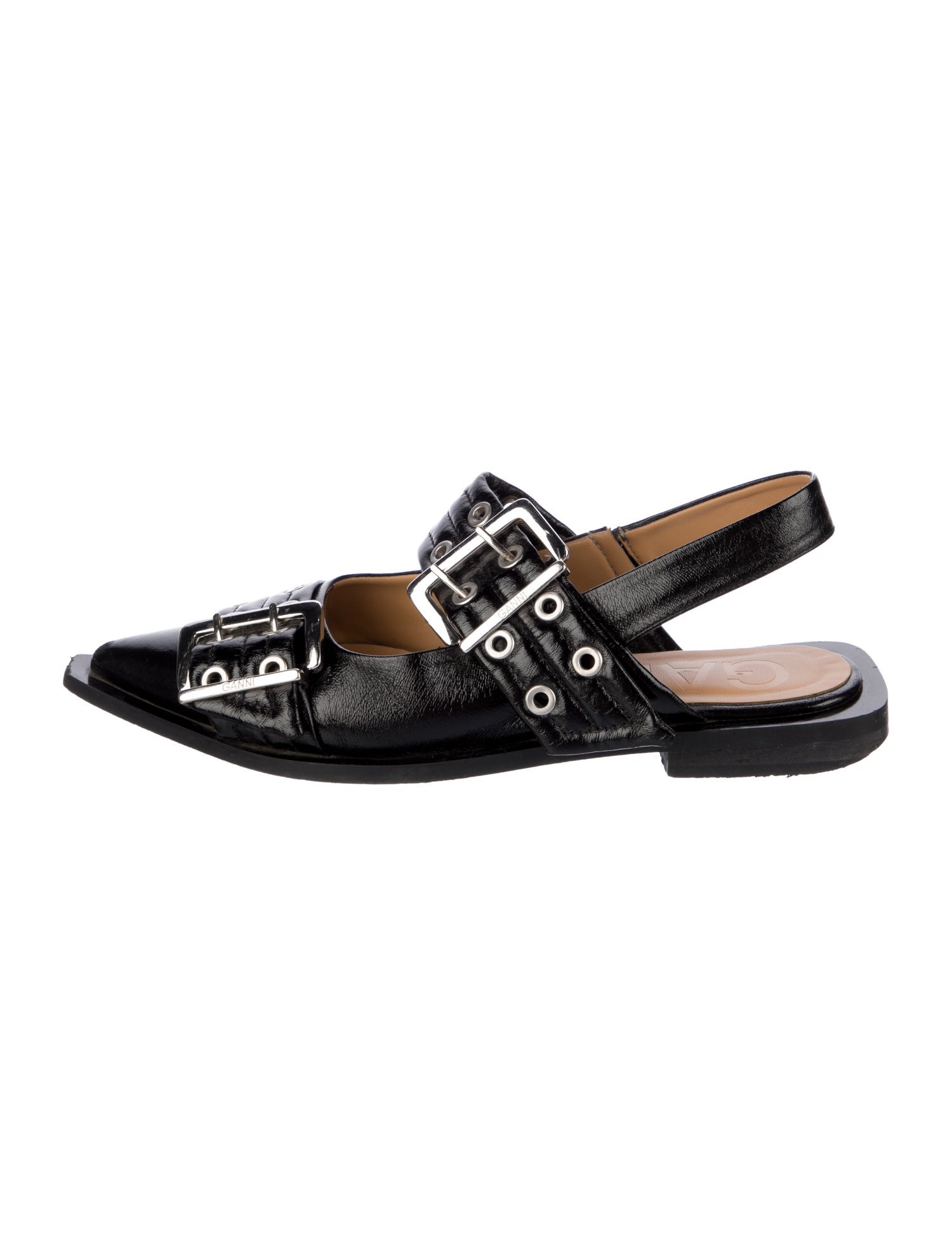 Ganni Leather Eyelet Trim Slingback Flats