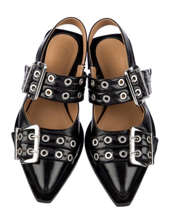 Ganni Leather Eyelet Trim Slingback Flats