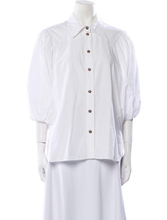 Ganni Three-Quarter Sleeve Button-Up Top