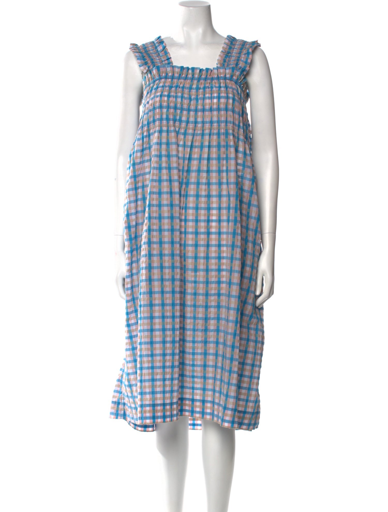 Ganni Plaid Print Midi Length Dress