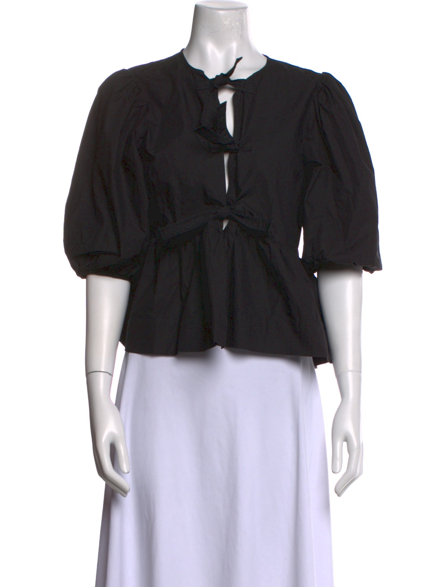 Ganni Tie Neck Three-Quarter Sleeve Crop Top