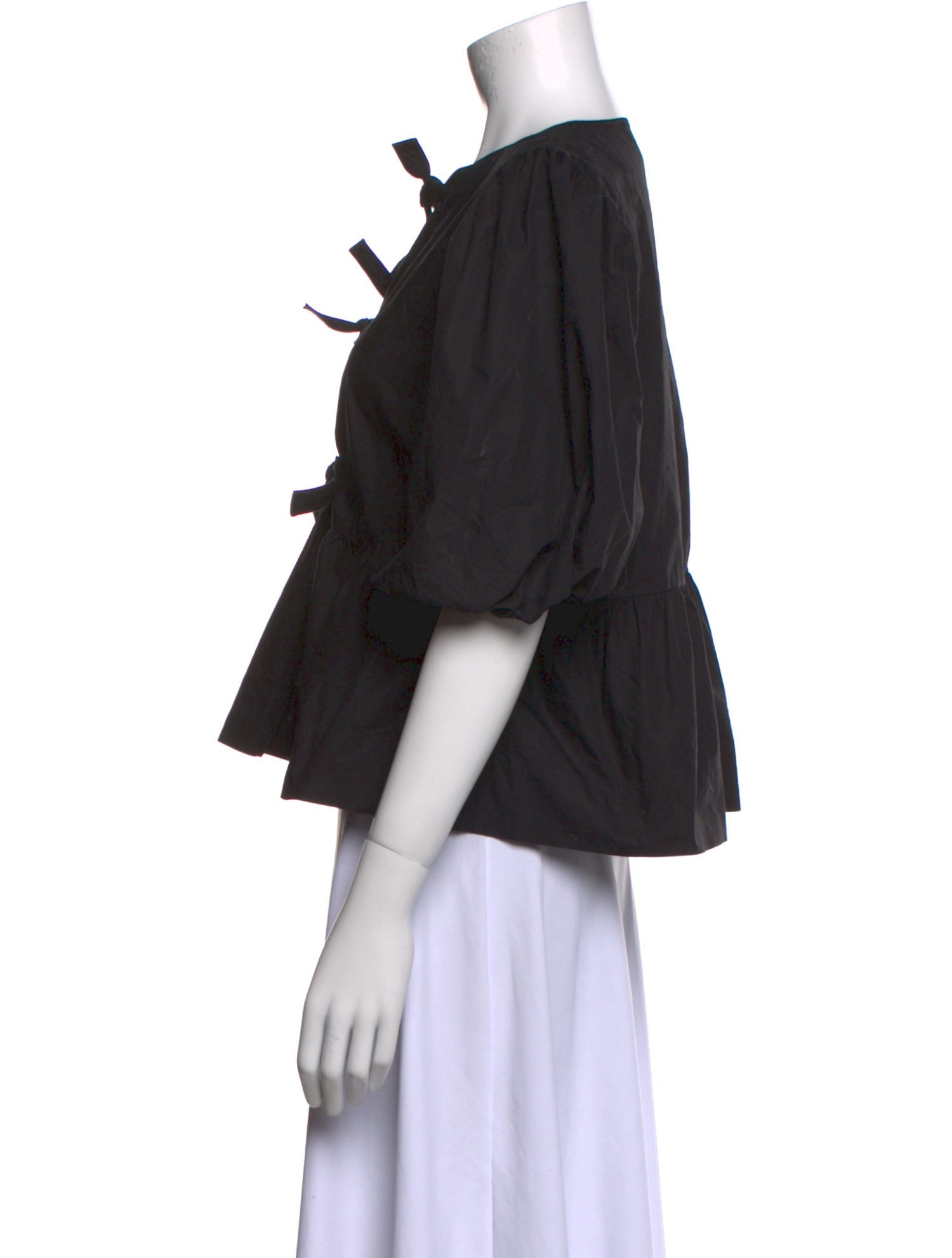 Ganni Tie Neck Three-Quarter Sleeve Crop Top