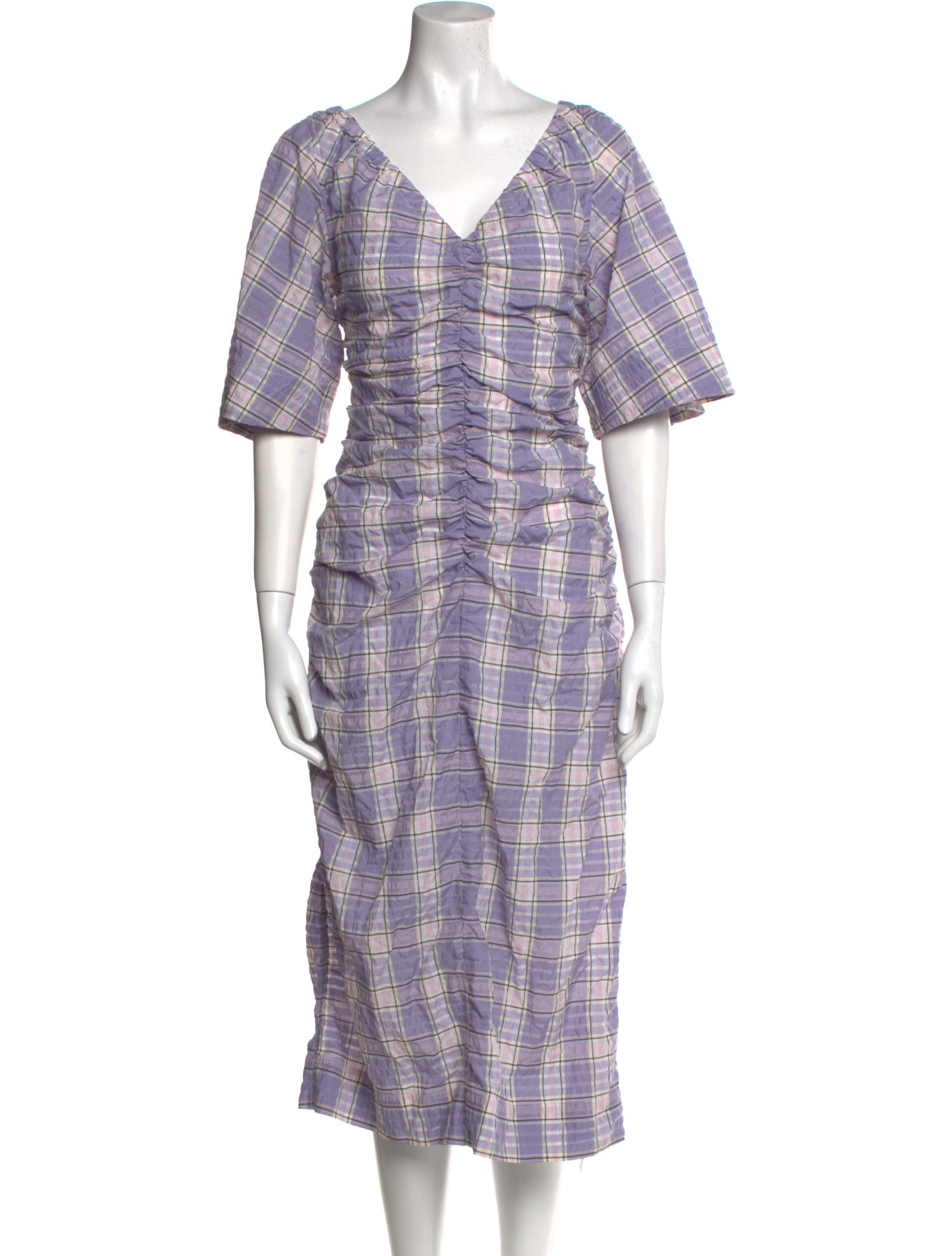 Ganni Plaid Print Midi Length Dress