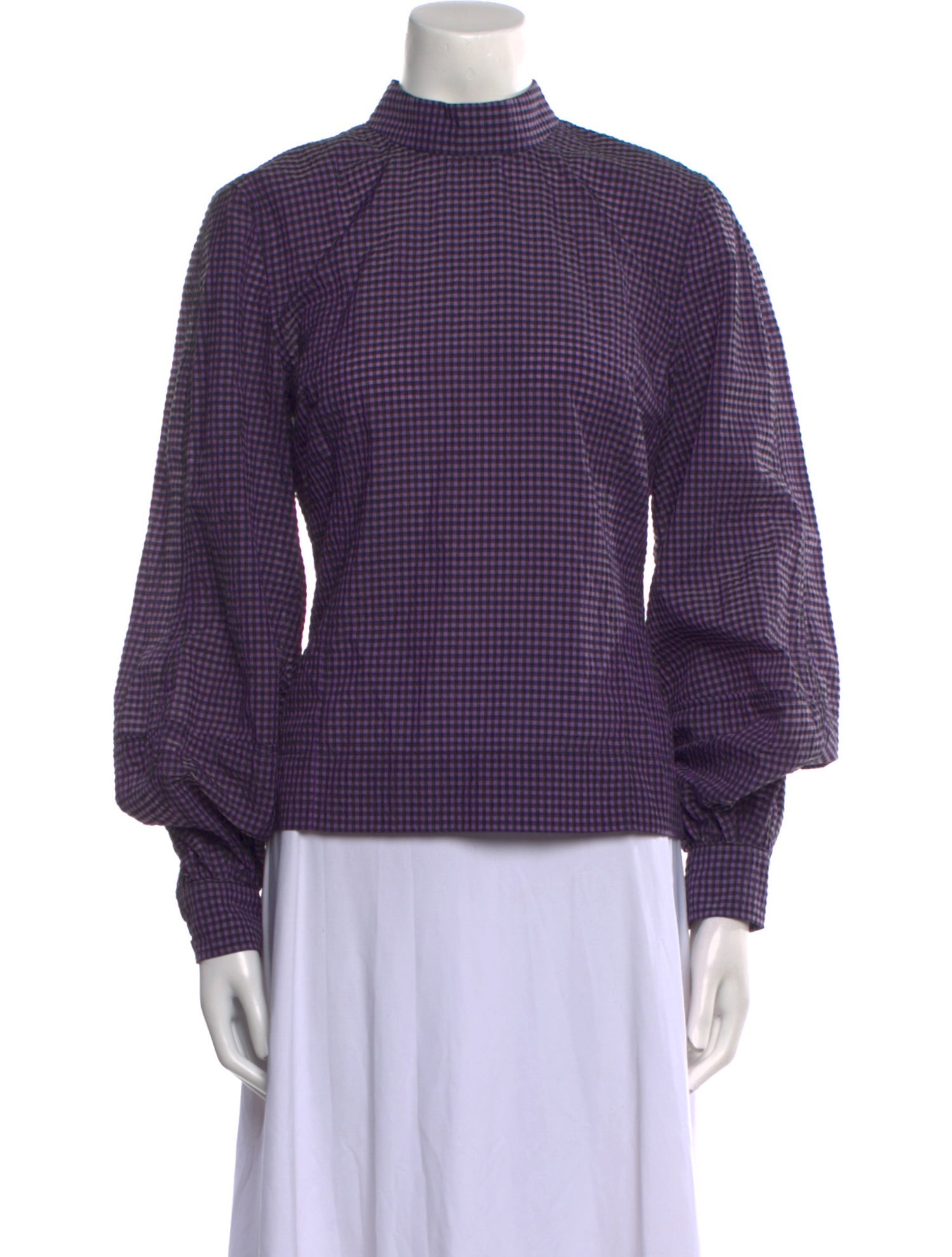 Ganni Plaid Print Mock Neck Sweatshirt