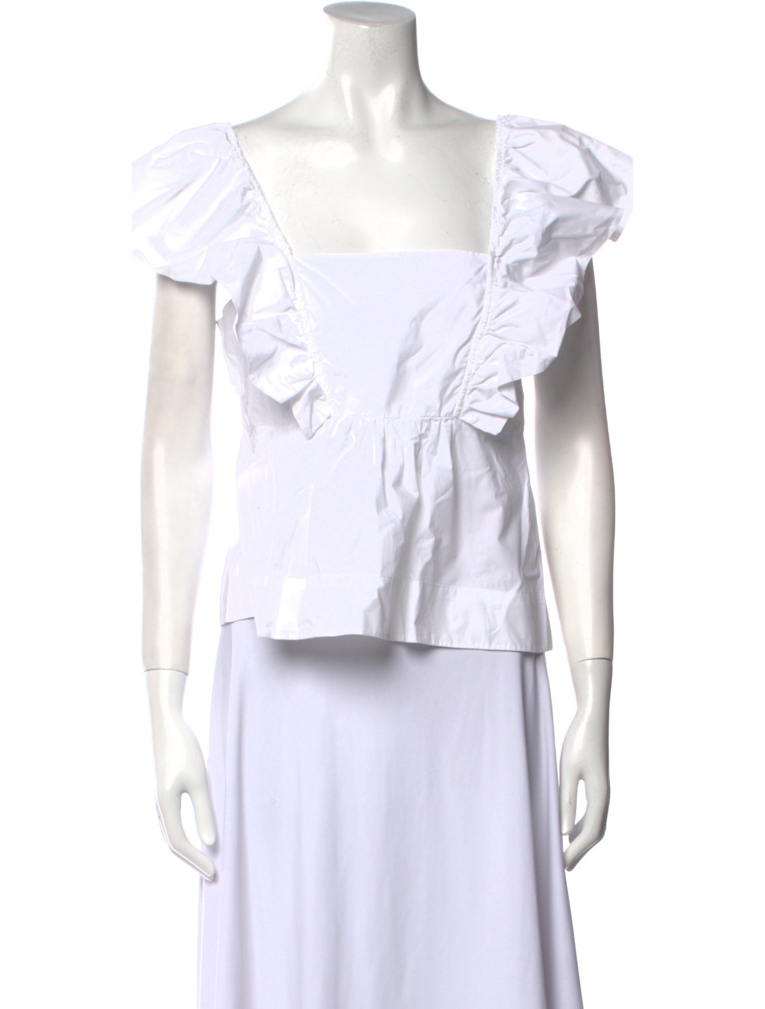 Ganni Square Neckline Short Sleeve Crop Top