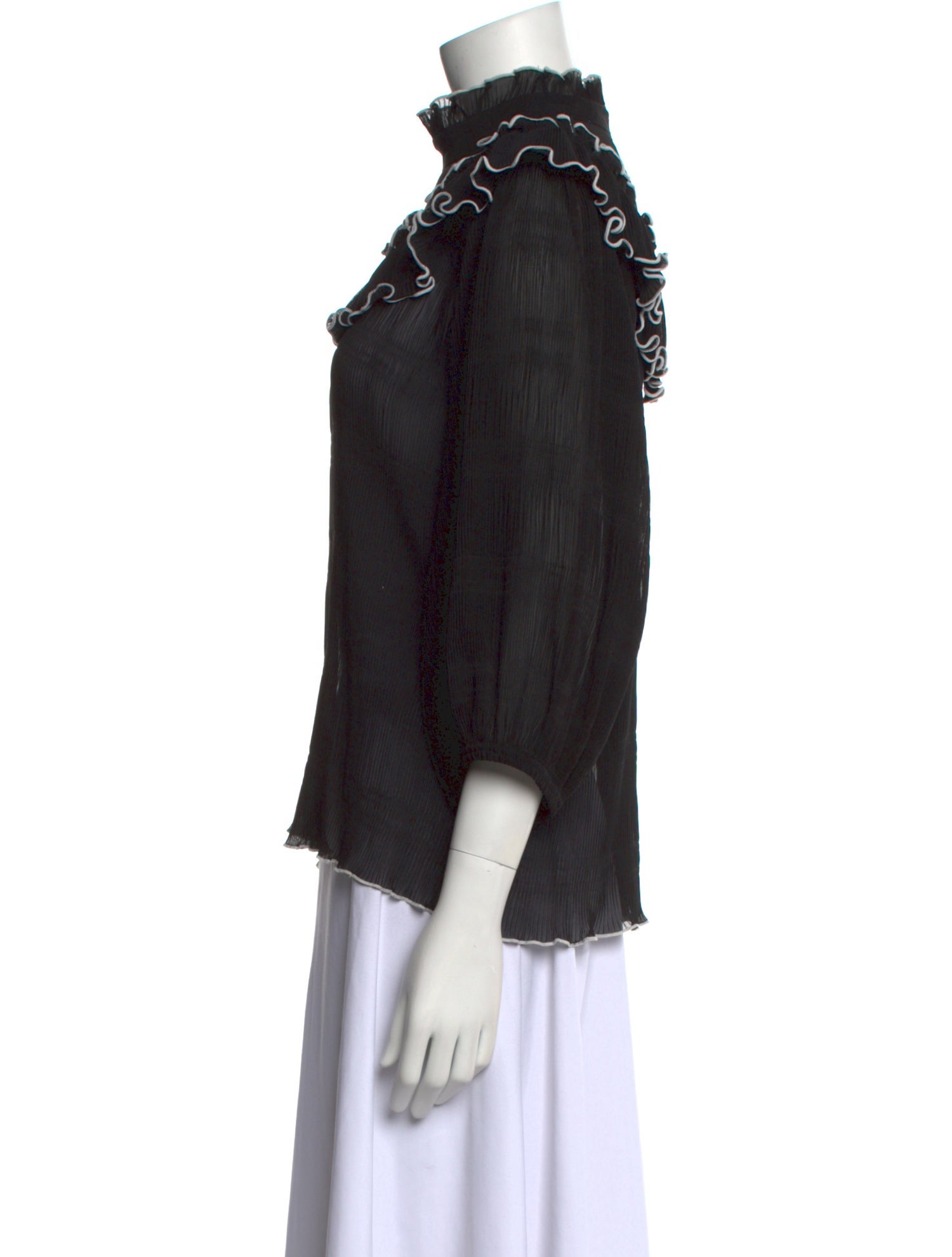 Ganni Mock Neck Three-Quarter Sleeve Blouse