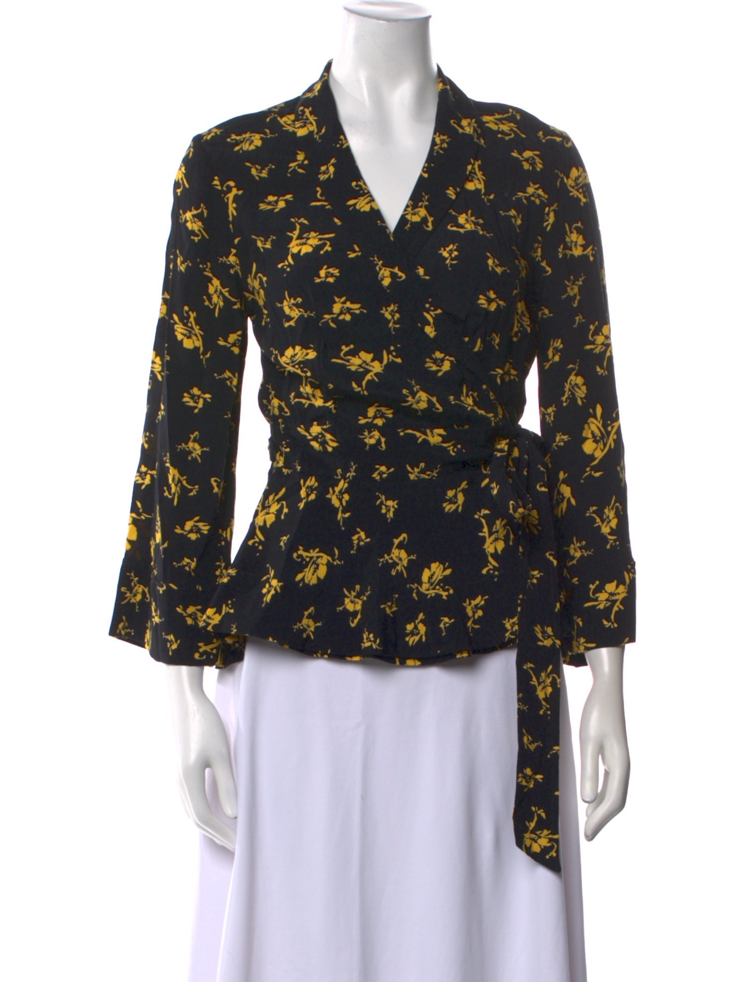 Ganni Printed Three-Quarter Sleeve Button-Up Top