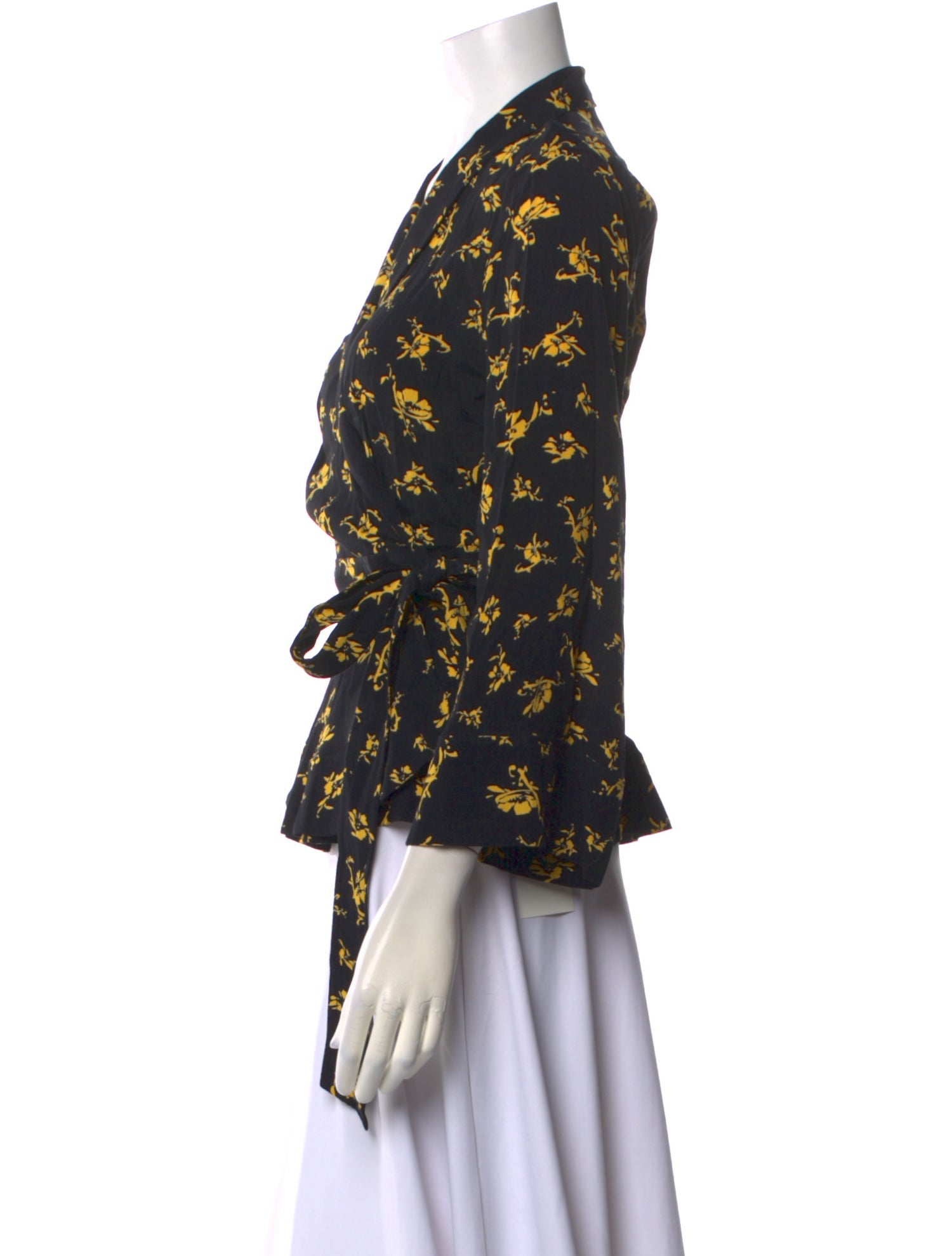 Ganni Printed Three-Quarter Sleeve Button-Up Top