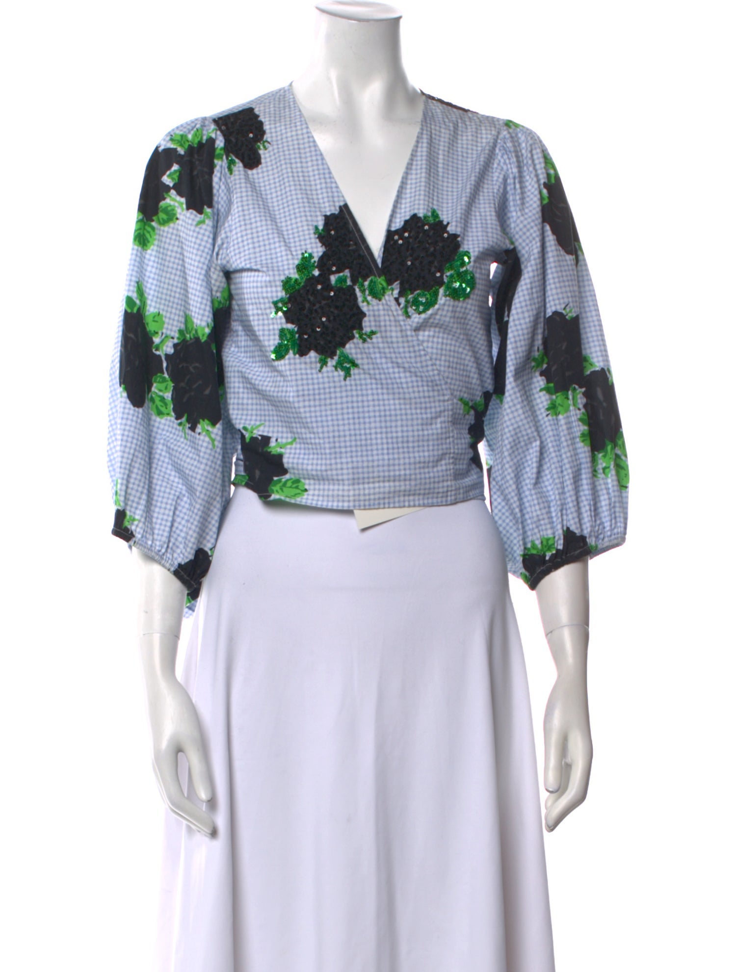 Ganni Floral Print V-Neck Crop Top